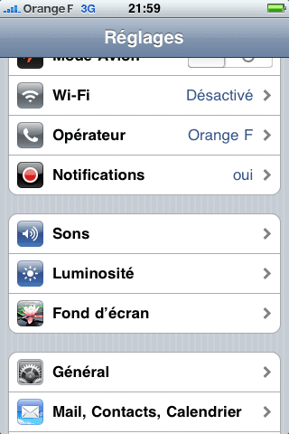 Réglages iPhone