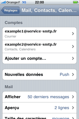 Comptes de messagerie iPhone