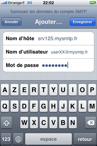 Configuration SMTP iphone