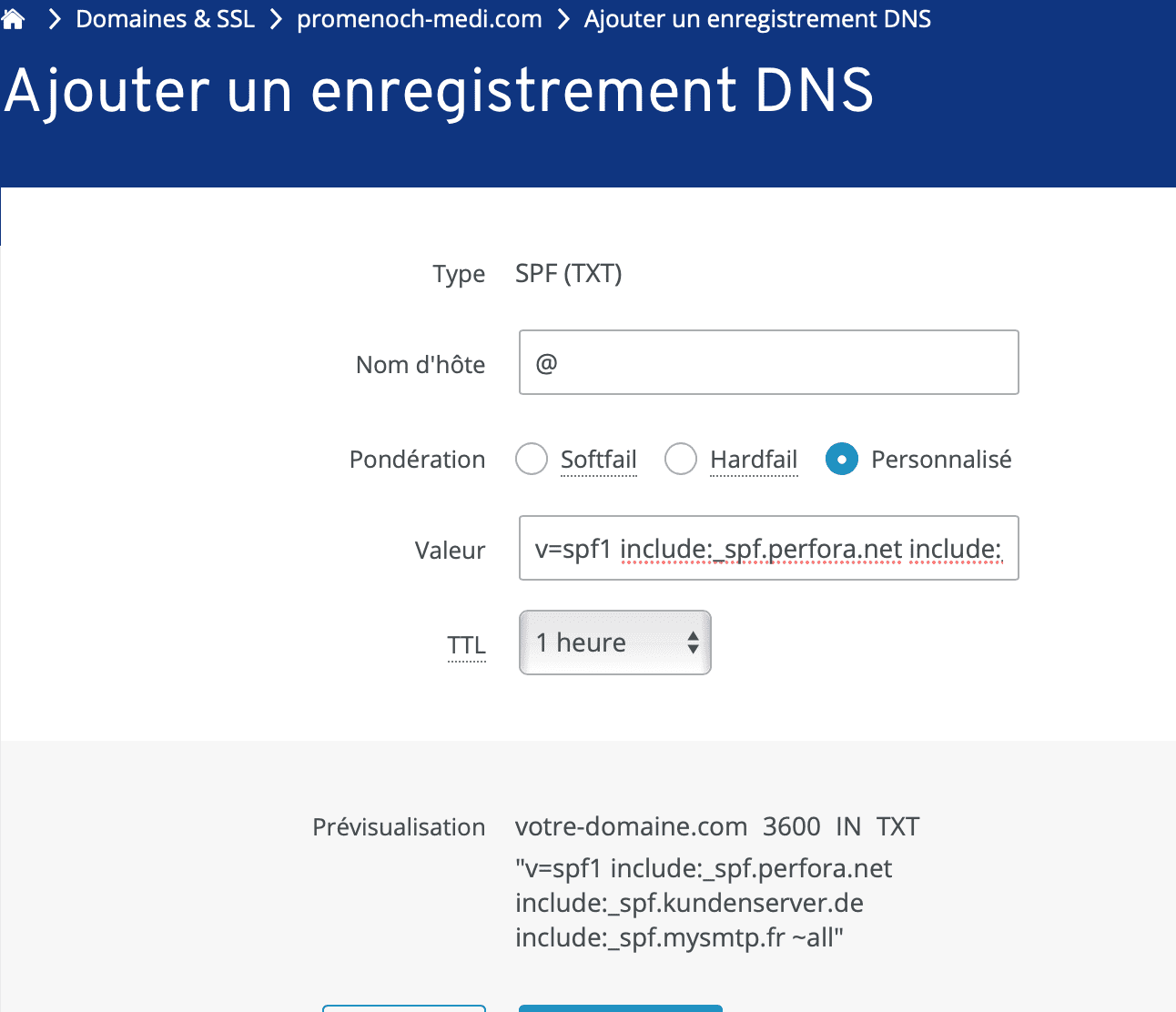 Exemple de configuration SPF chez IONOS